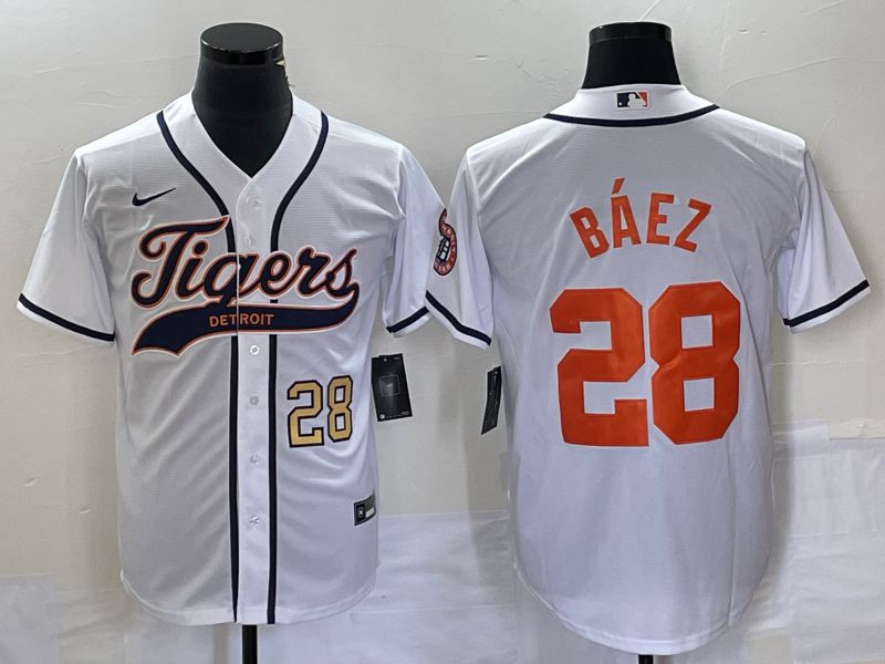 Men Detroit Tigers #28 Baez White Joint Name 2025 Nike MLB Jersey style 2->detroit tigers->MLB Jersey
